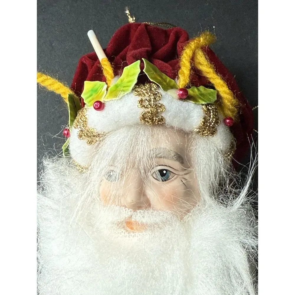 Vintage Sylvestri Old World Santa Head Hanging Ornament 9” Holiday Decor Whimsy